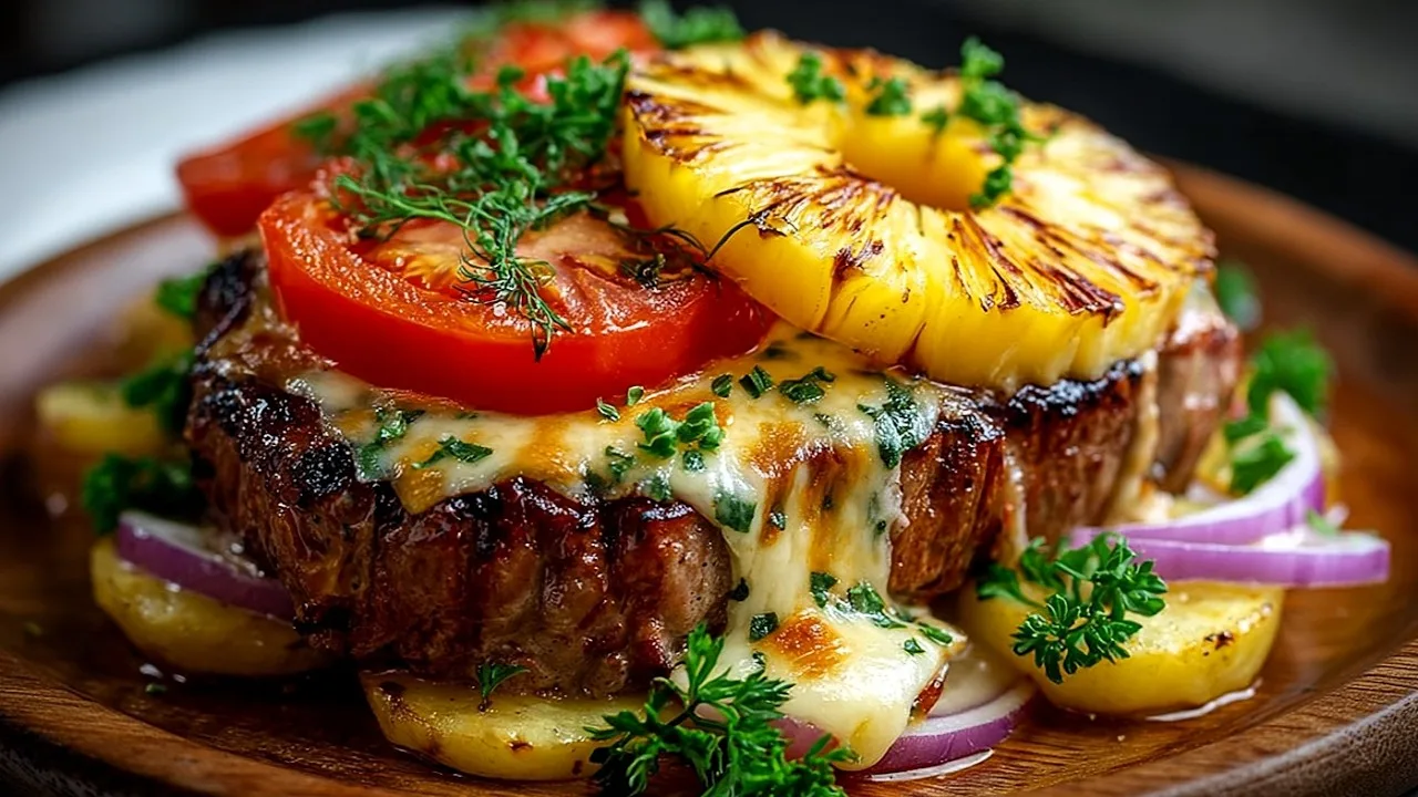 Свинячі шийки з сиром і ананасом