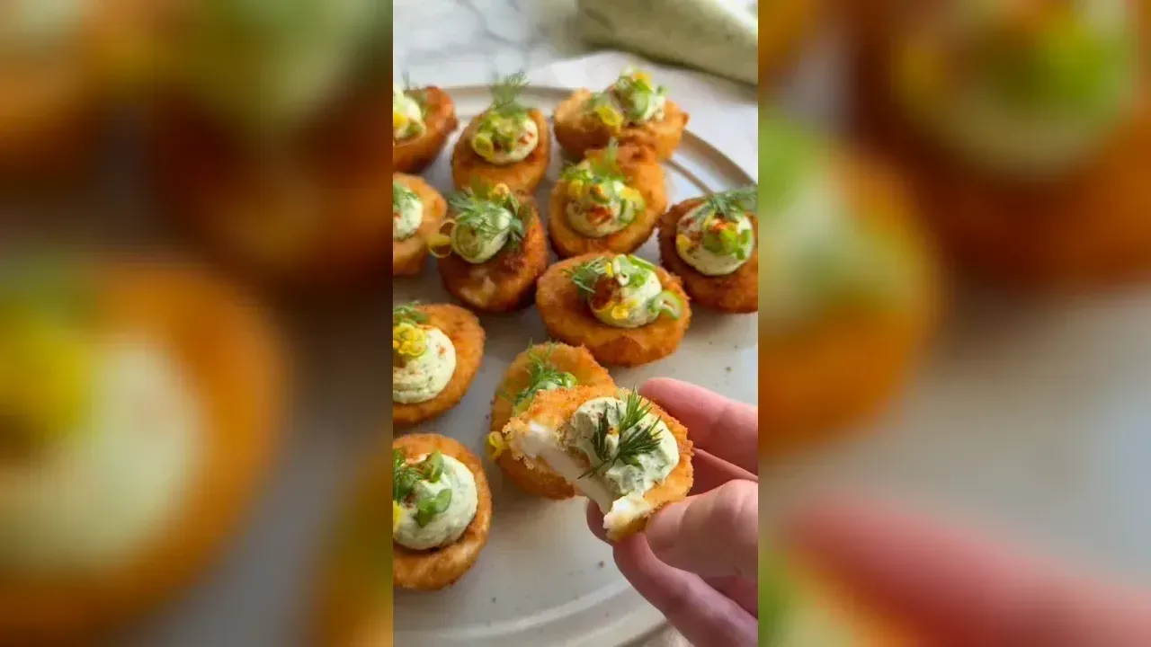 Crispy fried deviled eggs