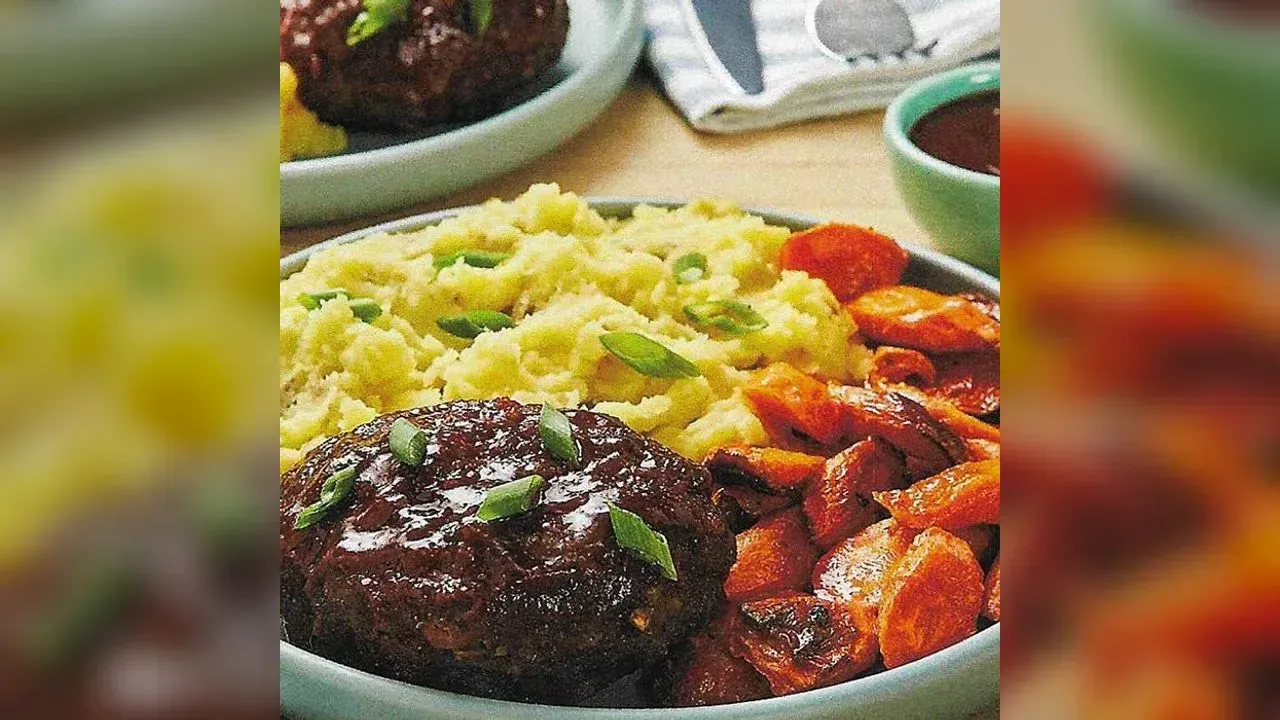 Soy-Glazed Meatloaves with Wasabi Mashed Potatoes & Roasted Carrots