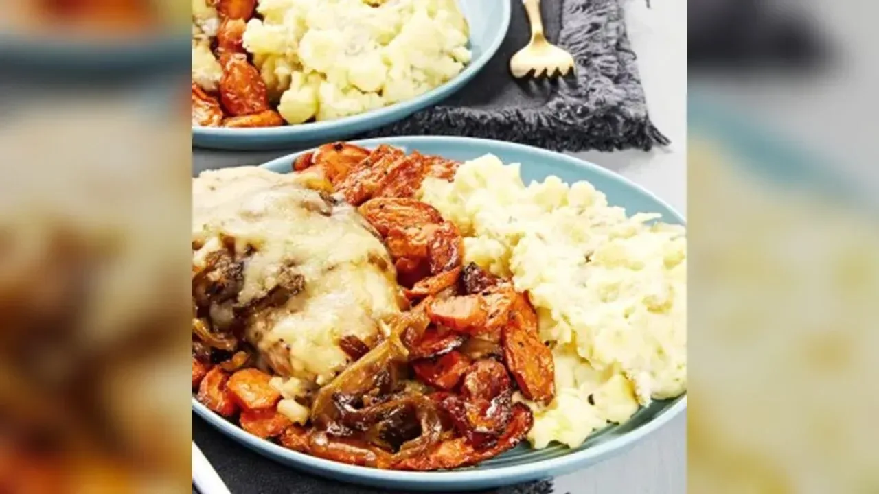 French Onion Chicken with Roasted Carrots & Mashed Potatoes