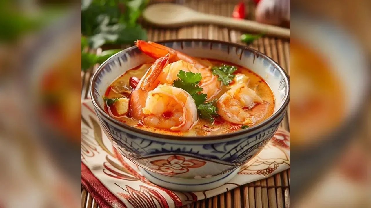 Tom yum (hot & sour) soup with prawns