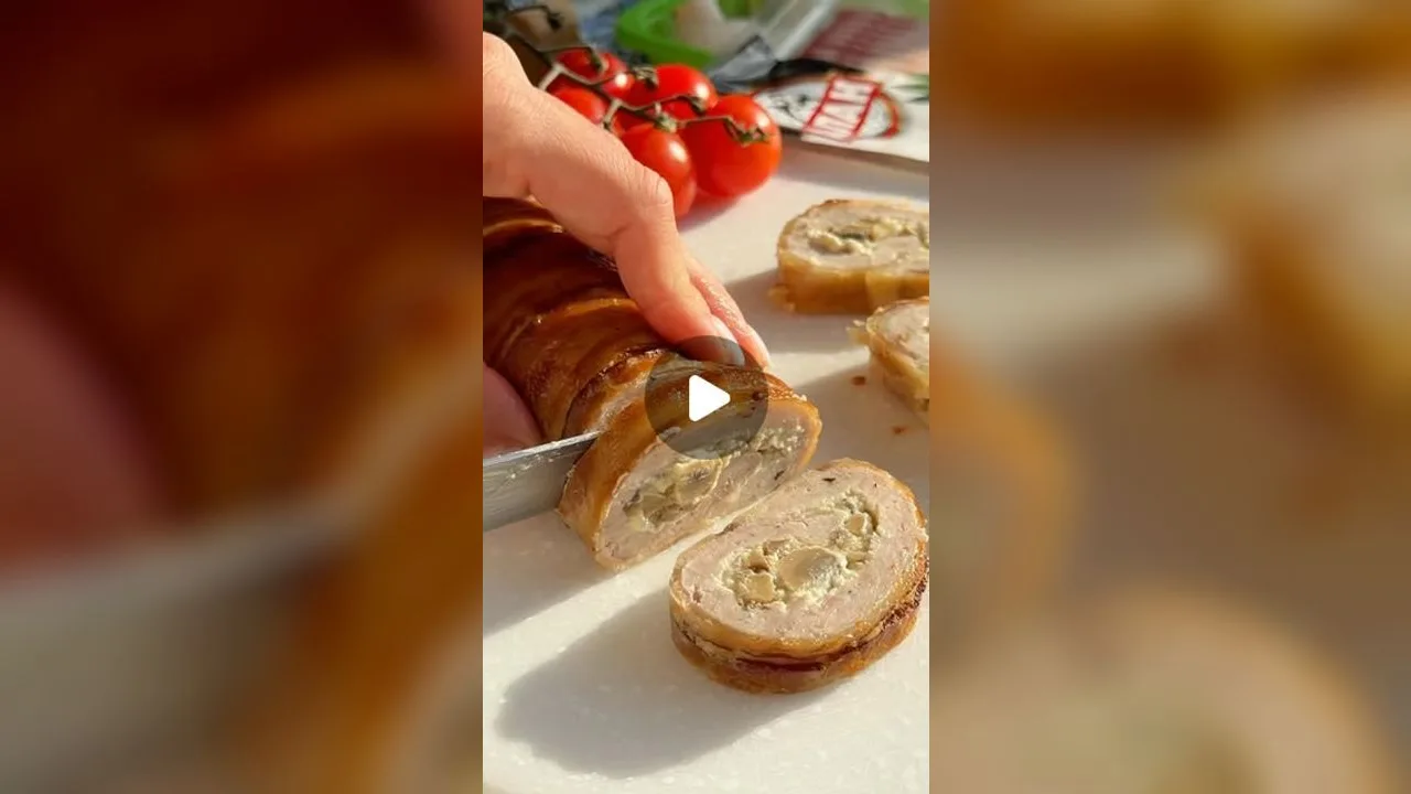 Kycklingrulle inlindad i bacon med svamp och ost