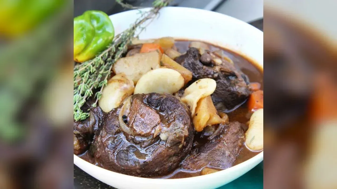 Oxtail with broad beans