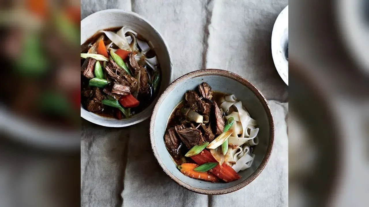 Lemongrass beef stew with noodles