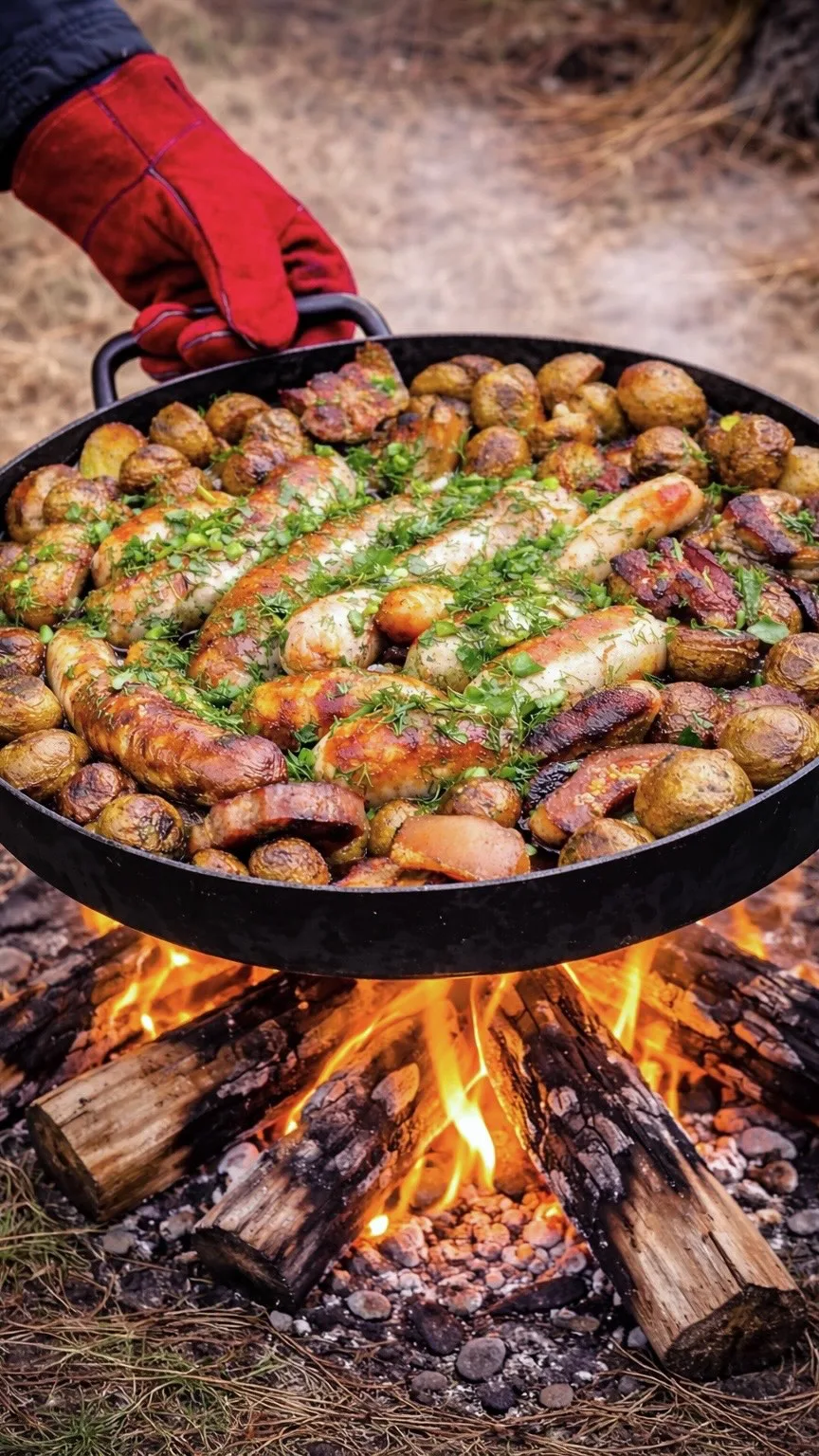 Картопля з ковбасками і свинячою грудинкою