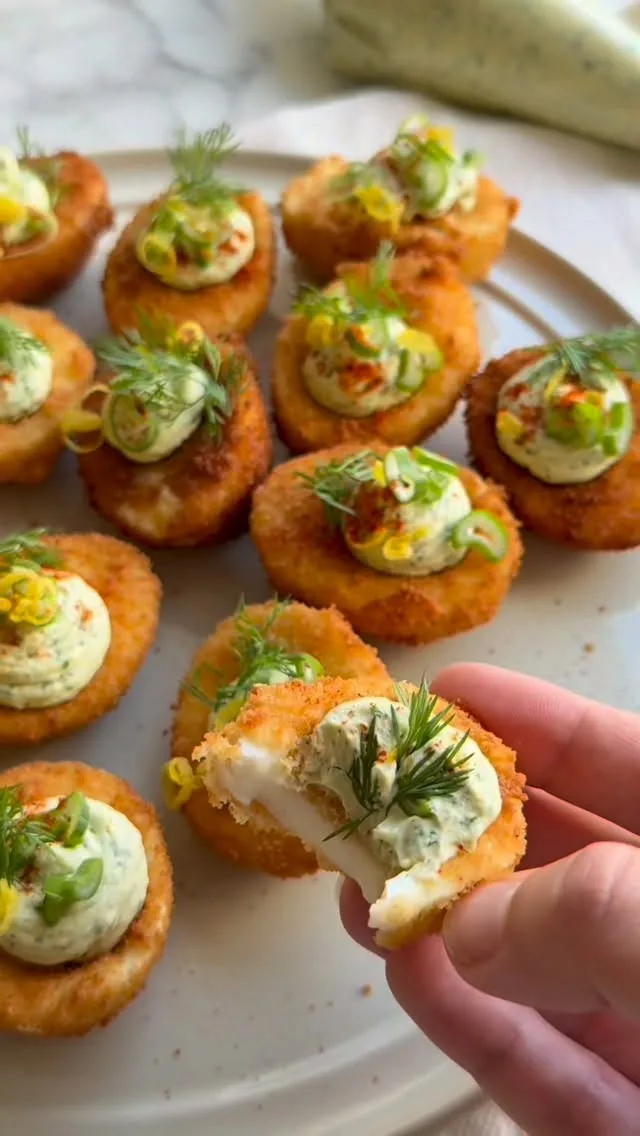 Crispy fried deviled eggs