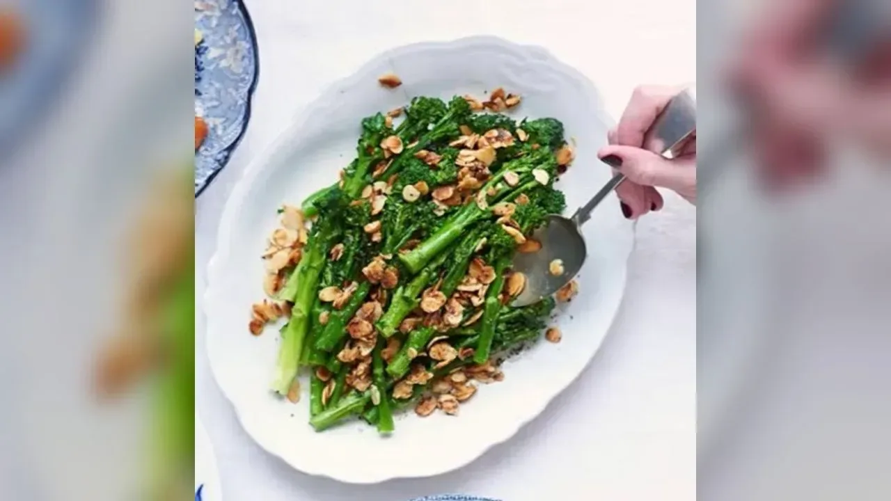 Purple sprouting broccoli tempura with nuoc cham