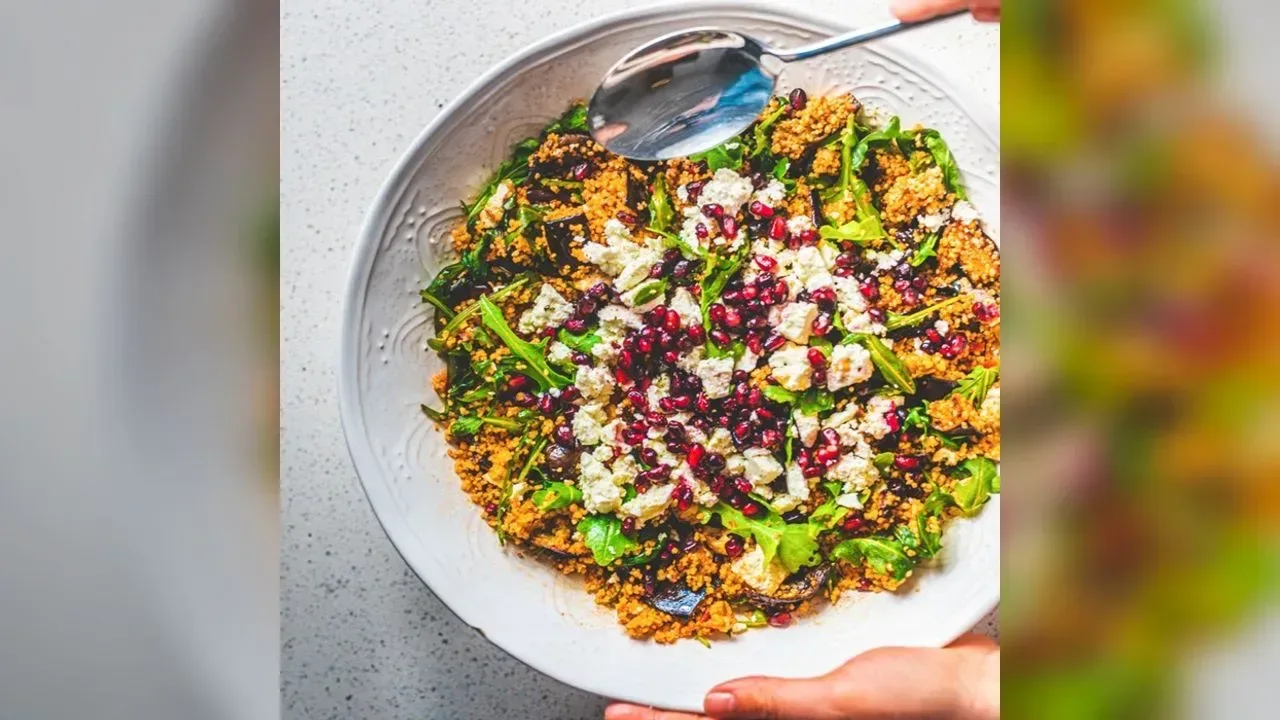 Aubergine couscous salad
