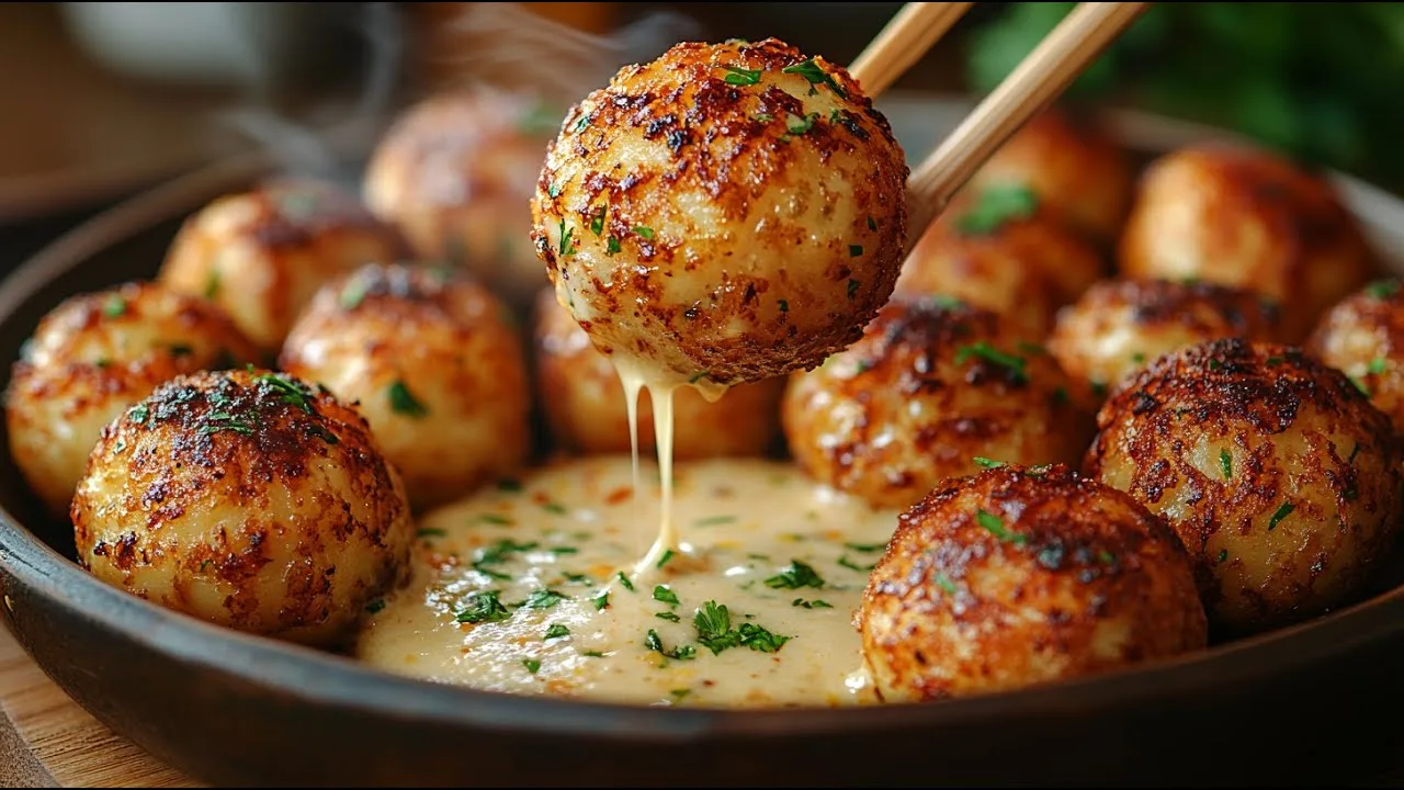 Crispy Chickpea Balls with Lemon Herb Sauce