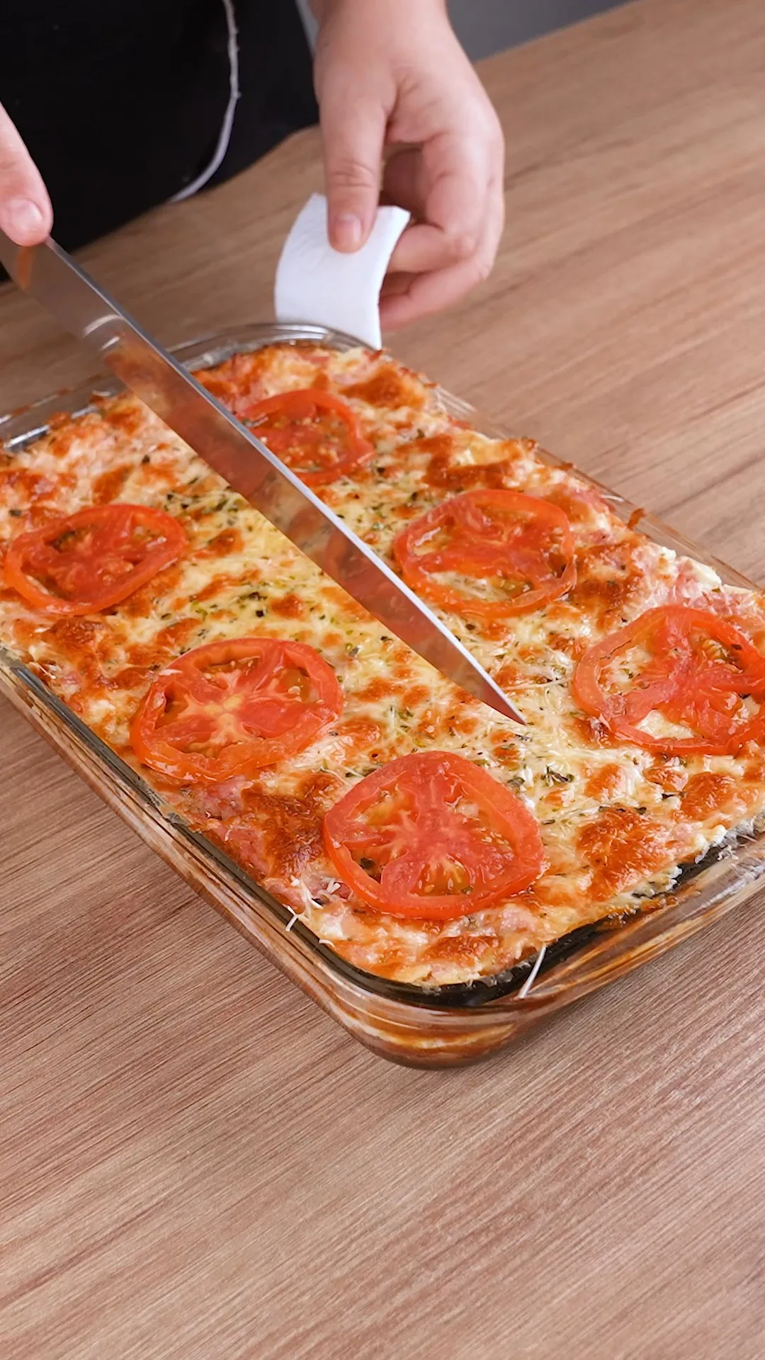 Baked layered bread with ham, mozzarella and cream cheese