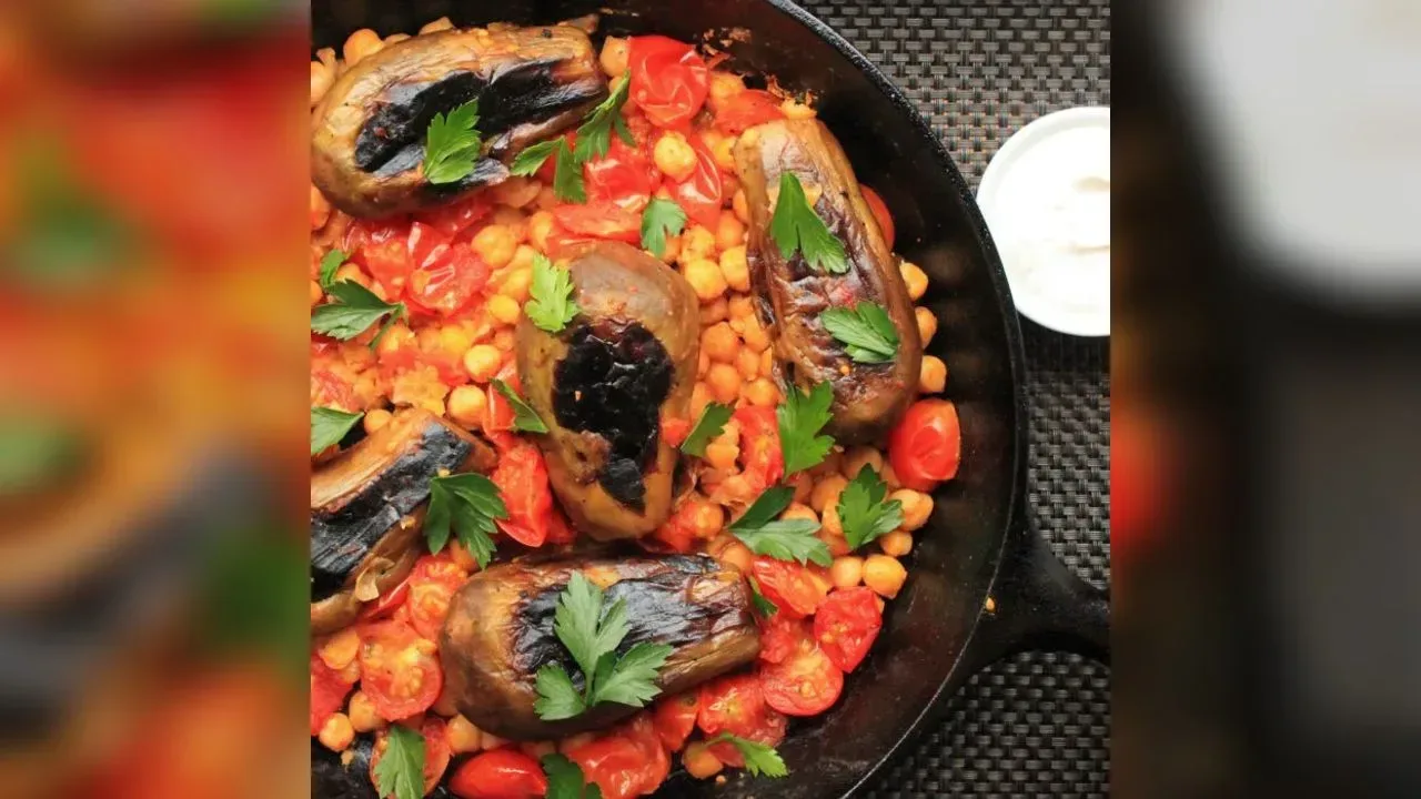 Stovetop Eggplant With Harissa, Chickpeas, and Cumin Yogurt