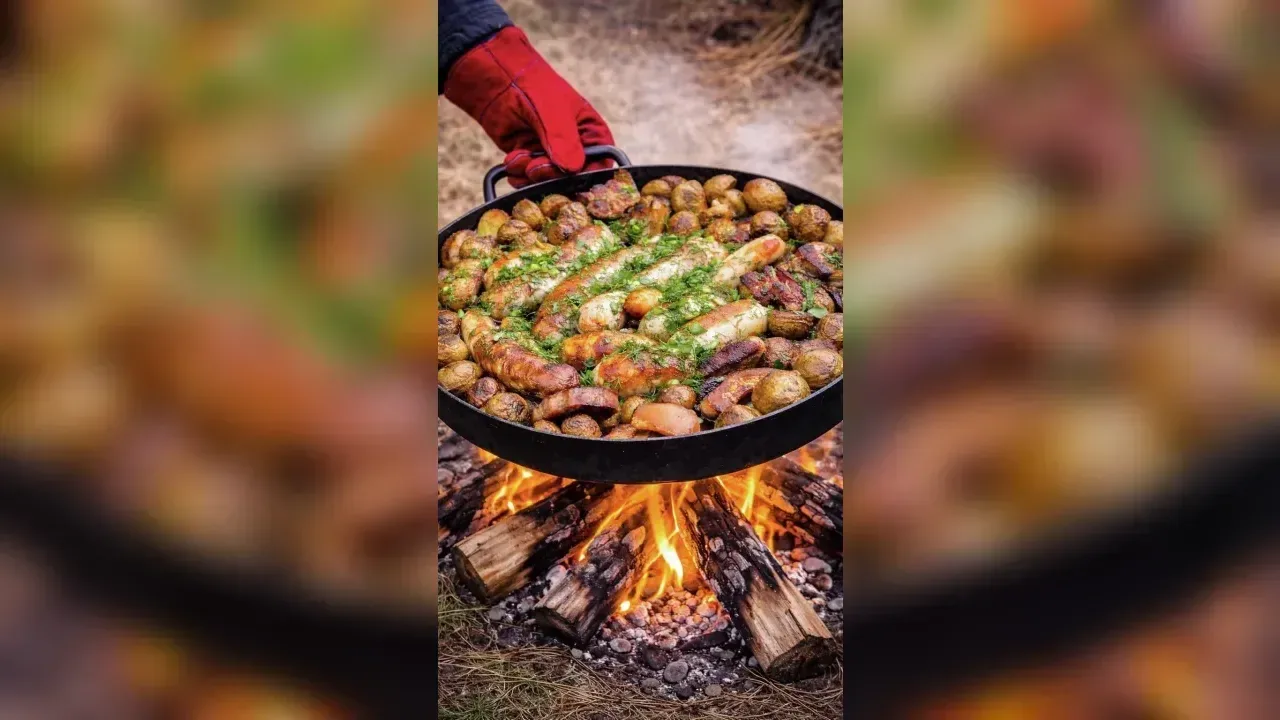 Картопля з ковбасками і свинячою грудинкою